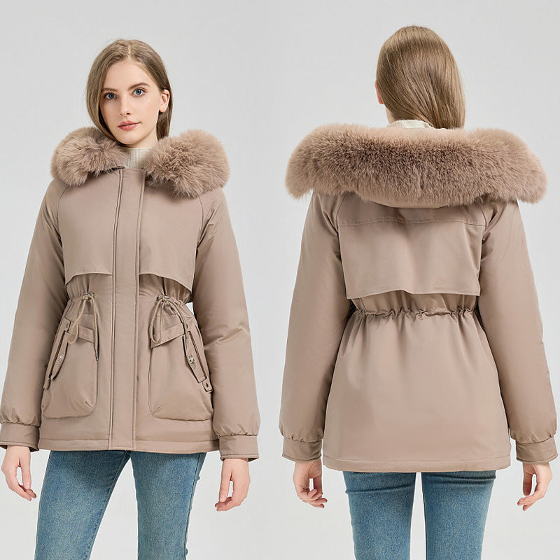 Short Hooded Fur Collar Coat