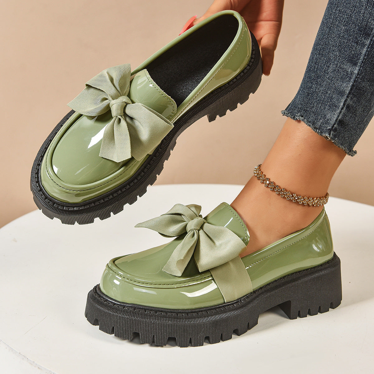 Bow-tie Loafer Shoes Vintage Style