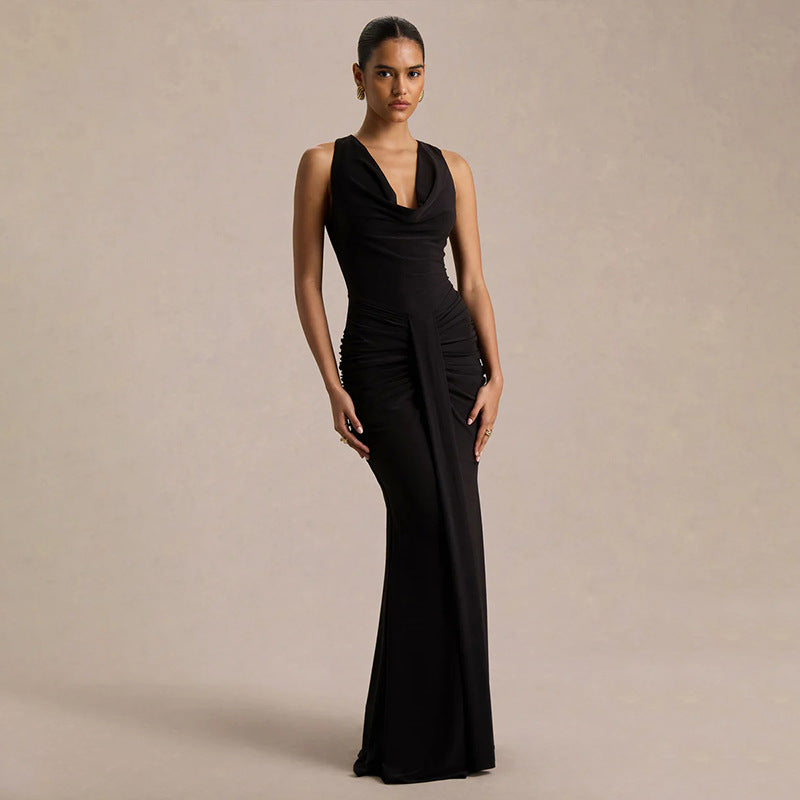 V-neck Figure-hugging Pleated Evening Dress