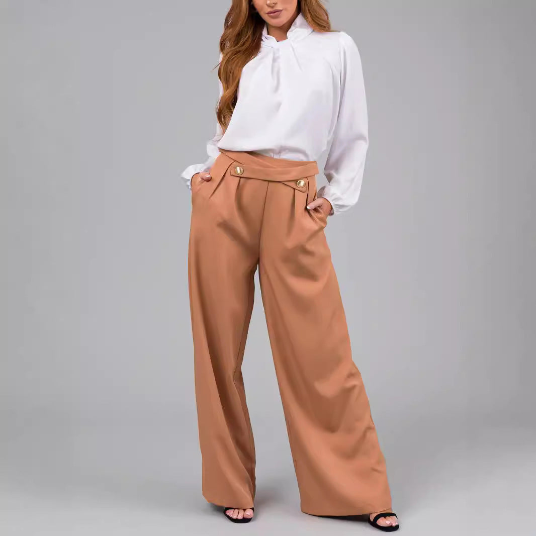 Casual solid color straight leg pants