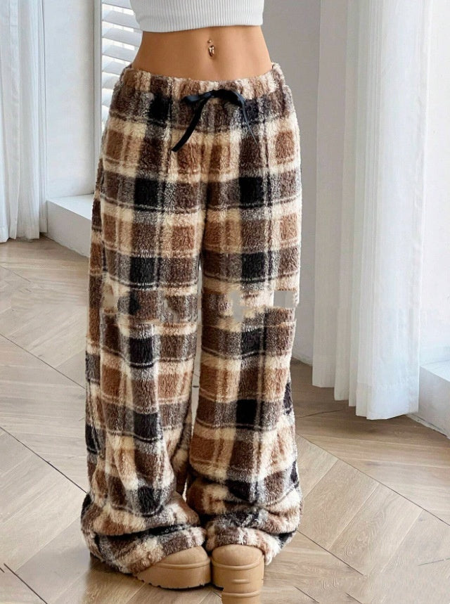 Casual Leopard Print Lace-up Wide-leg Pants