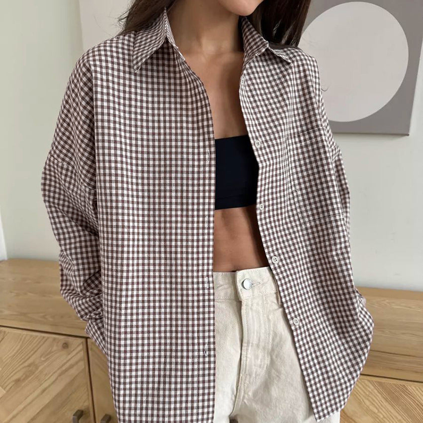 Pure Cotton Plaid Simple Shirt