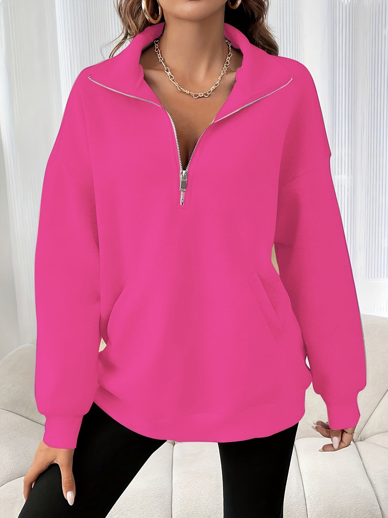 Loose Long Sleeve Half Zipper Sweater