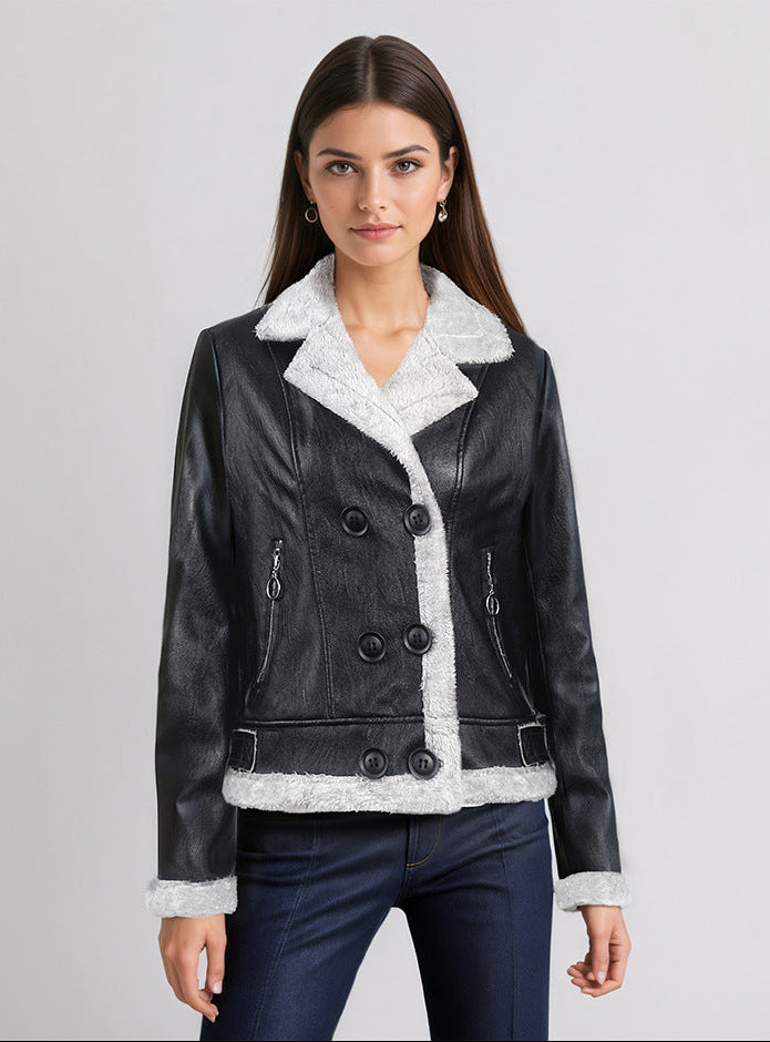 Fleece Padded Leather Coat