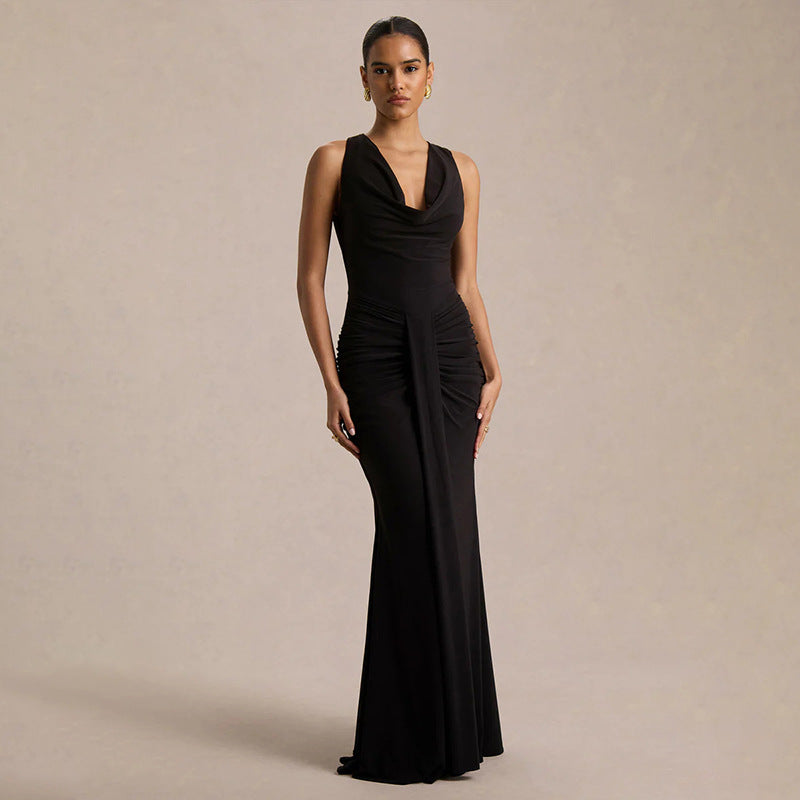 V-neck Figure-hugging Pleated Evening Dress