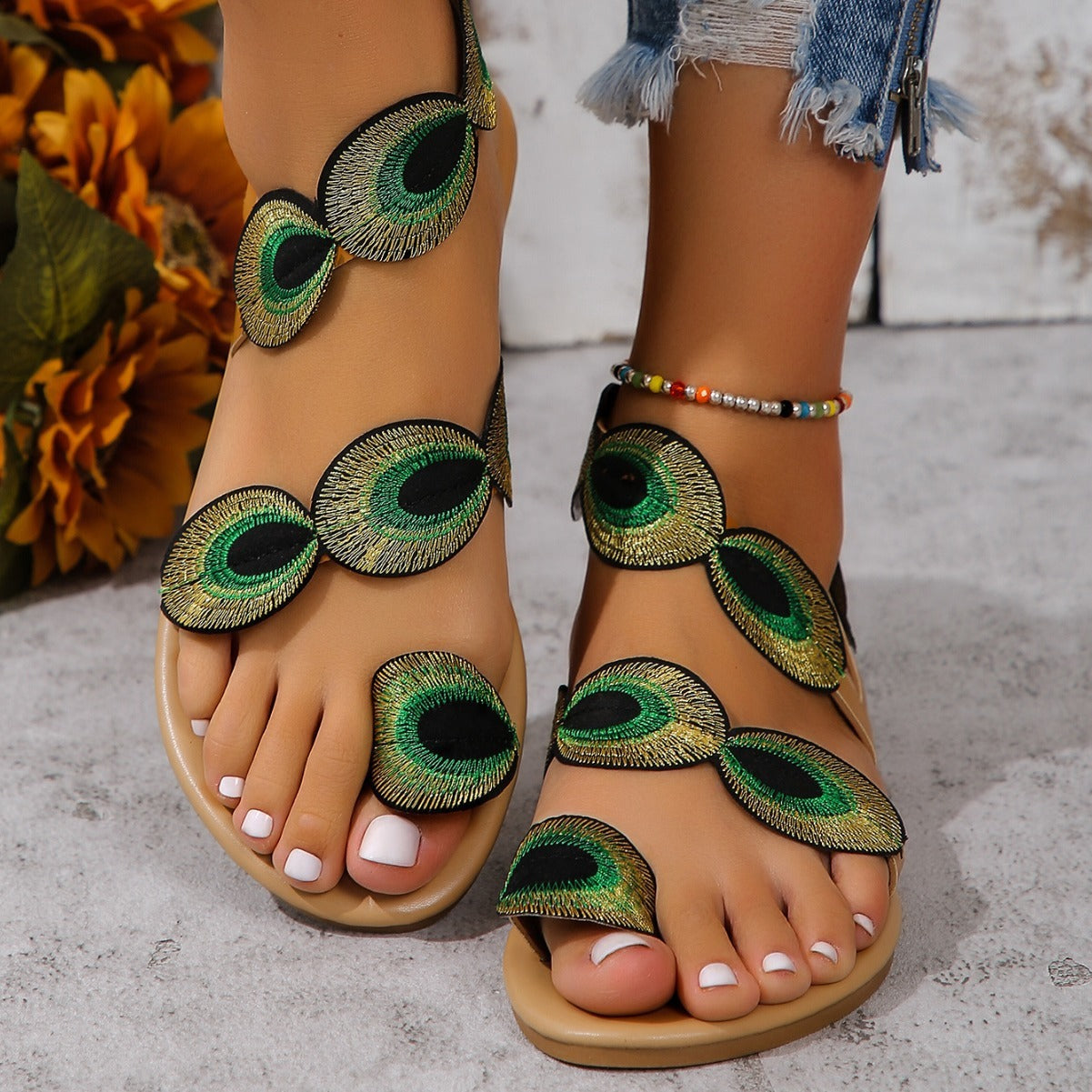 Peacock Flat Sandals