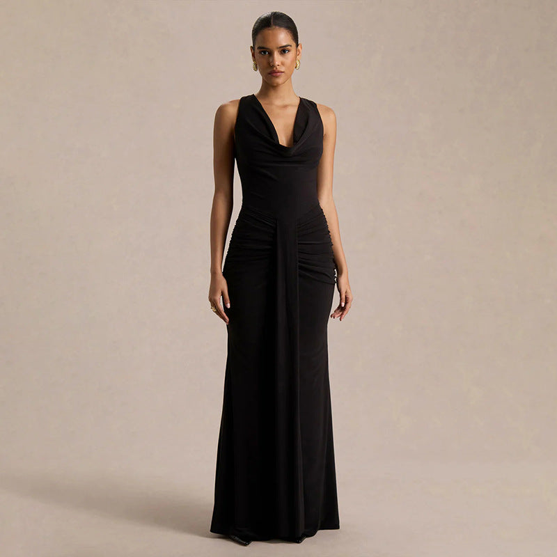 V-neck Figure-hugging Pleated Evening Dress