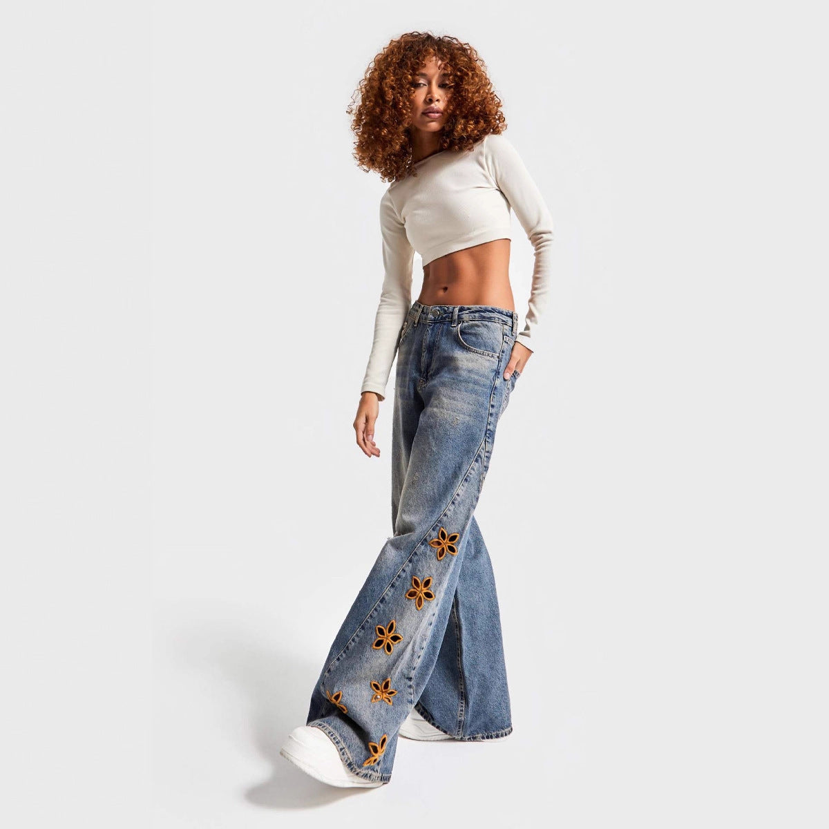 Casual Embroidered High Waist Loose Jeans