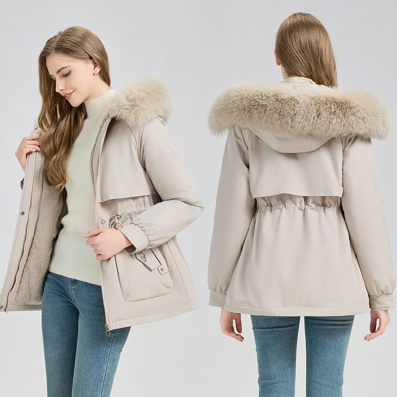Short Hooded Fur Collar Coat