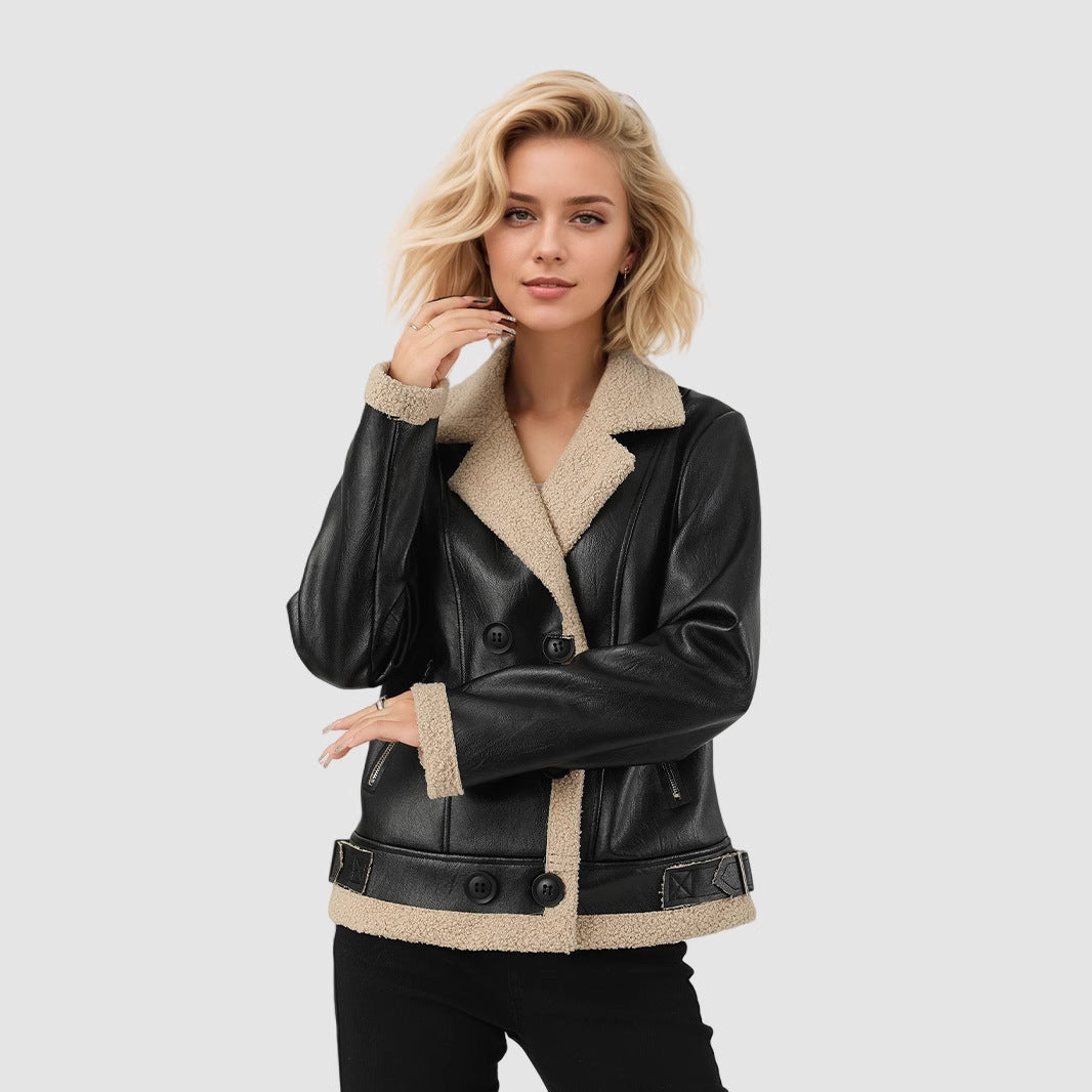 Fleece Padded Leather Coat