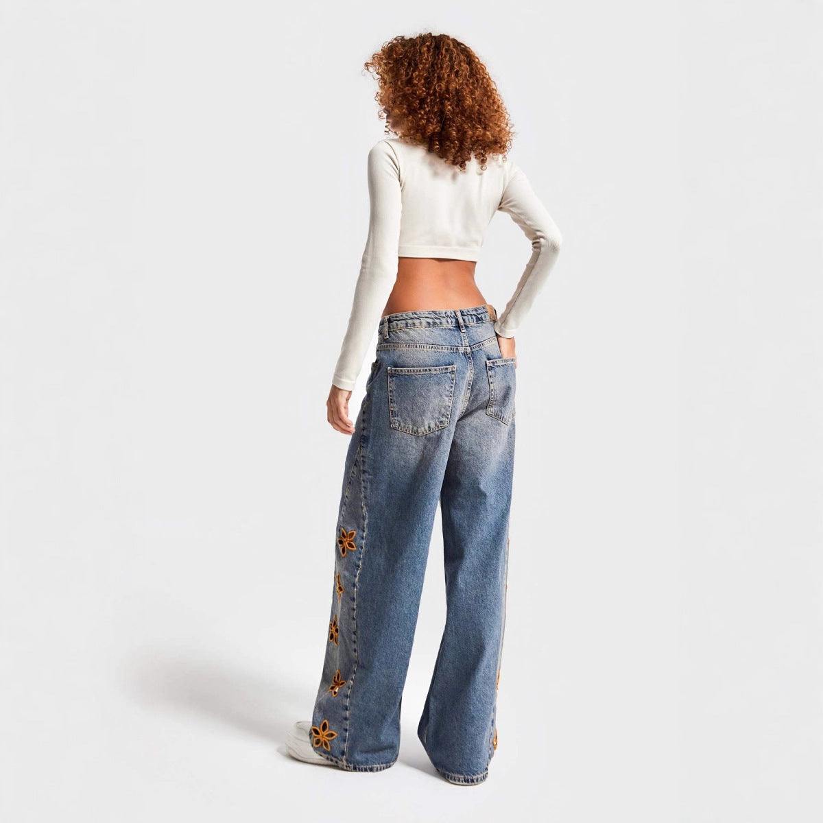 Casual Embroidered High Waist Loose Jeans