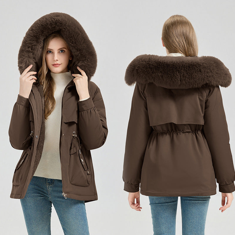Short Hooded Fur Collar Coat