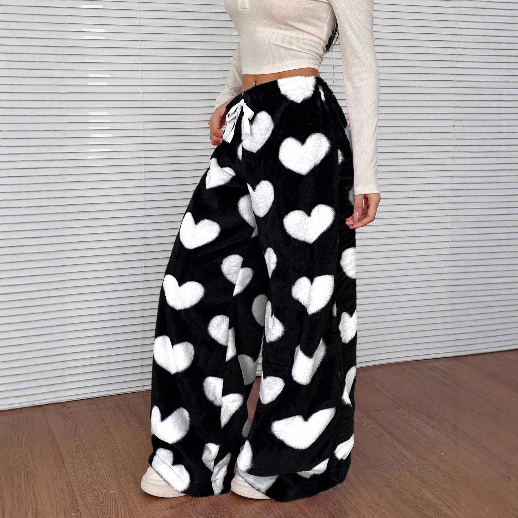 Casual Leopard Print Lace-up Wide-leg Pants