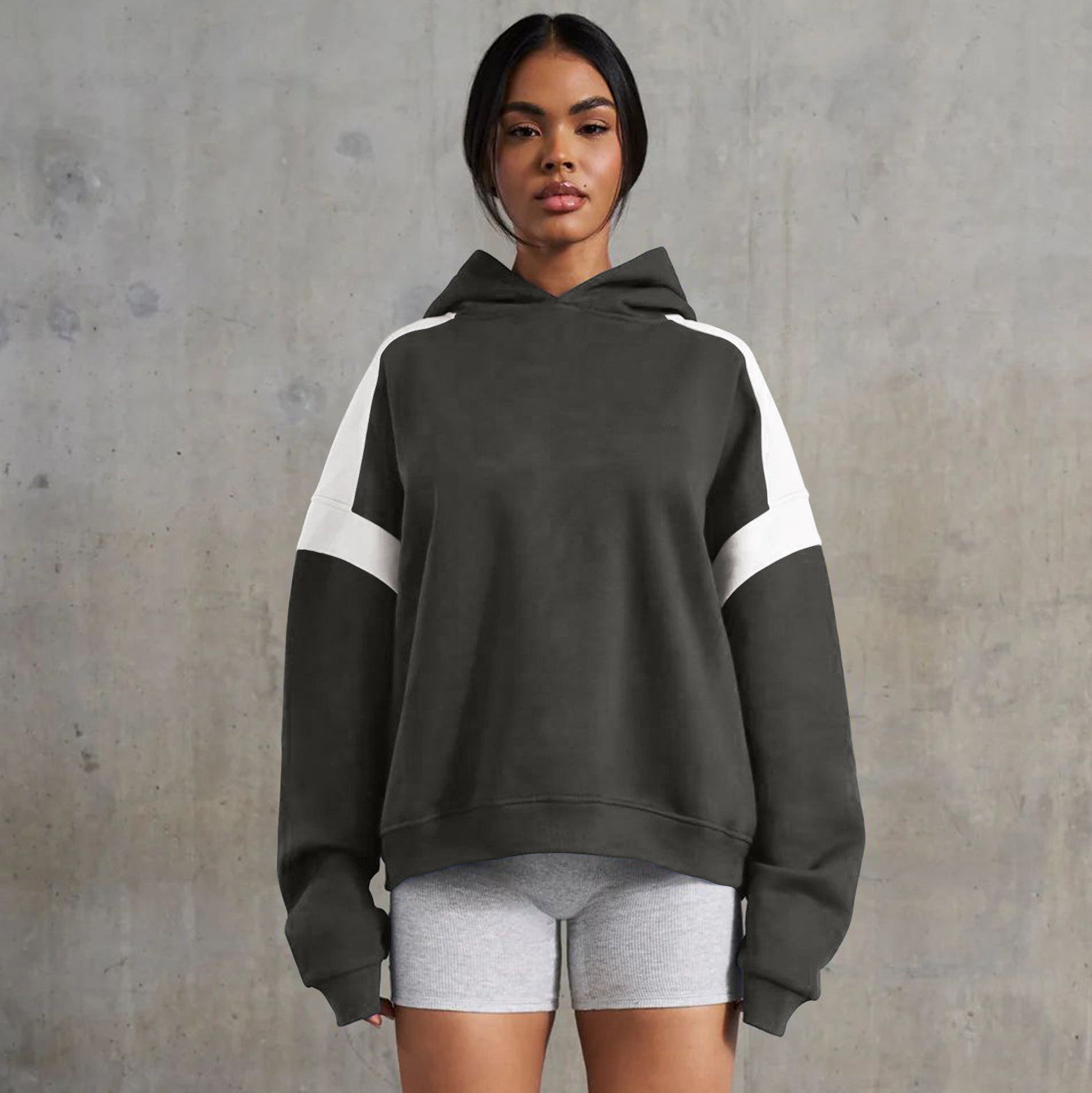 Contrast Color Women's Hooded Sweater