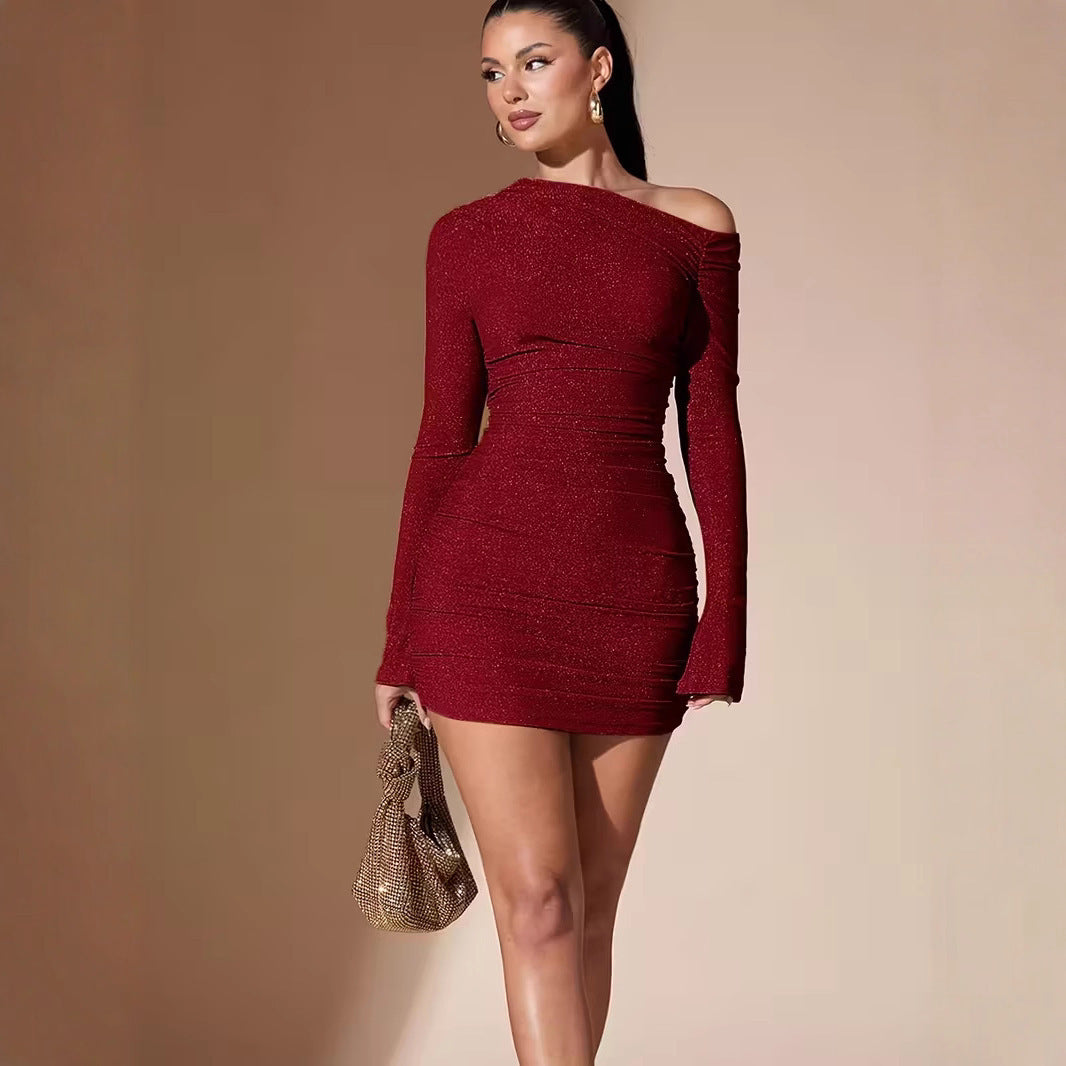 Oblique Shoulder Party Dress