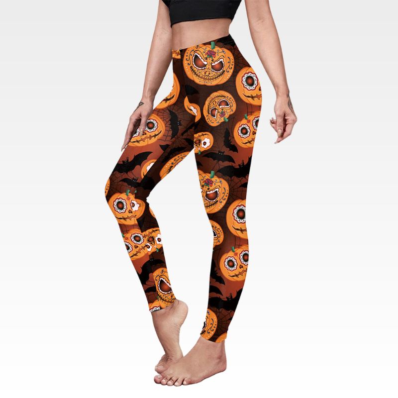 Halloween Pumpkin Bat Elastic Pants