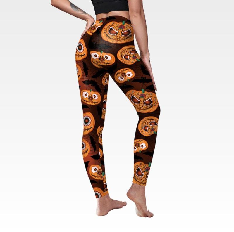 Halloween Pumpkin Bat Elastic Pants