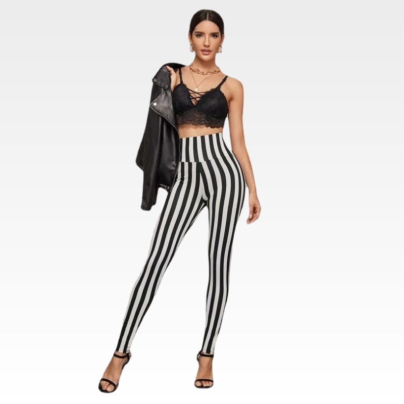 Vertical Black&White Stripes Leggings