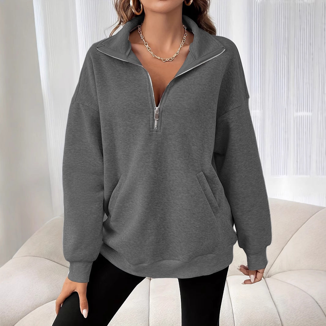 Loose Long Sleeve Half Zipper Sweater