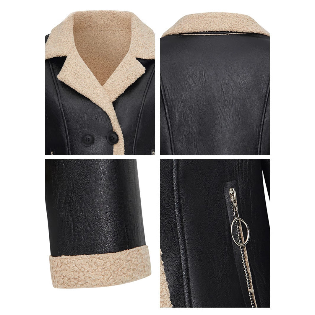 Fleece Padded Leather Coat