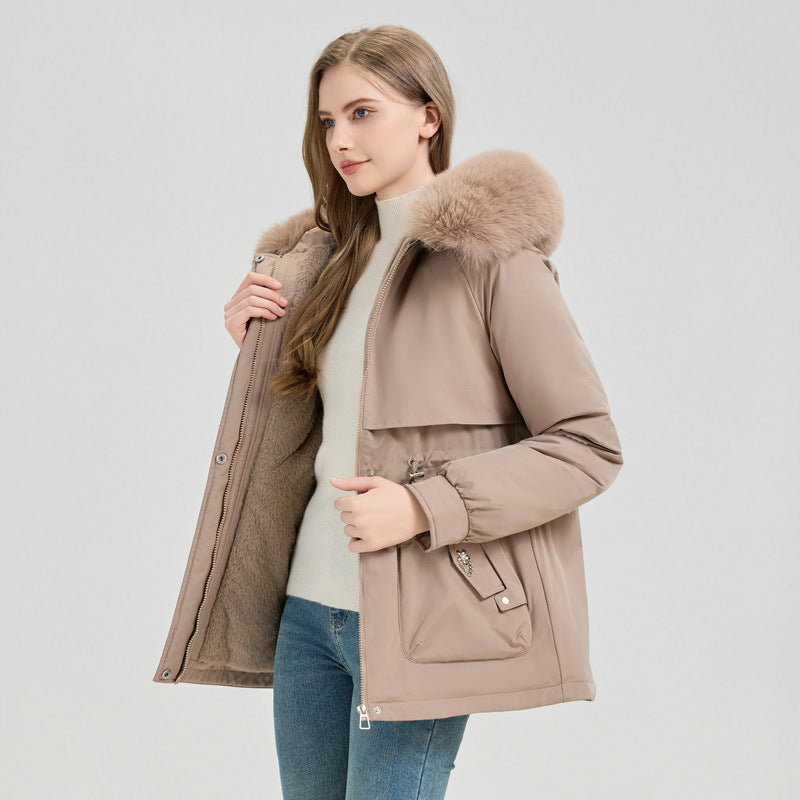Short Hooded Fur Collar Coat