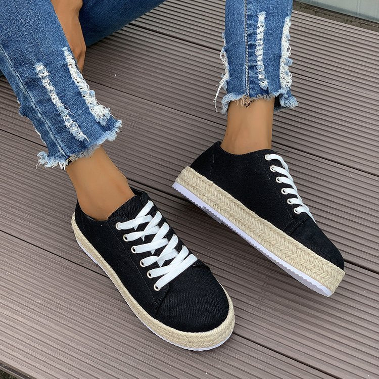 Platform Woven Casual Pumps