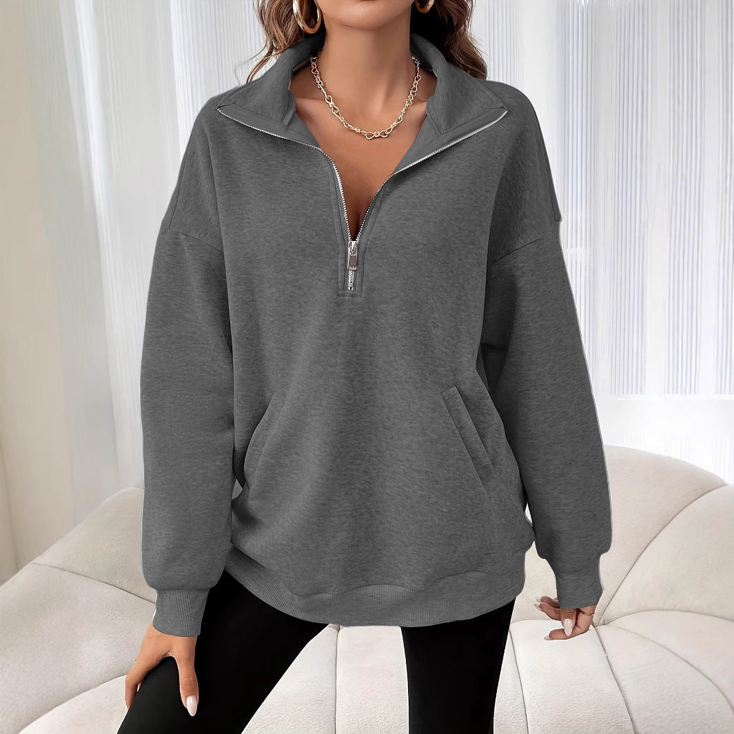 Loose Long Sleeve Half Zipper Sweater