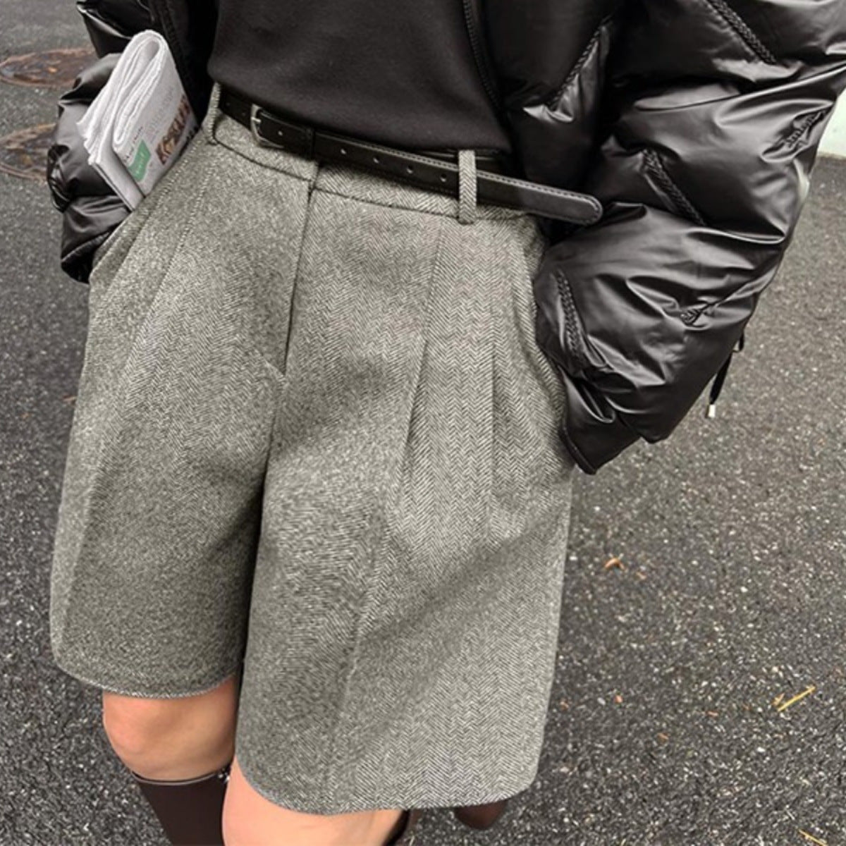 Woolen Shorts High Waist