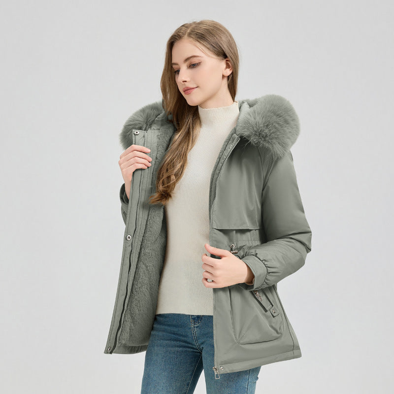 Short Hooded Fur Collar Coat