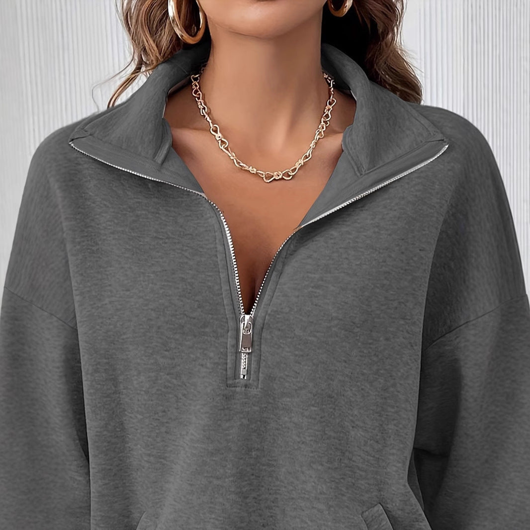 Loose Long Sleeve Half Zipper Sweater
