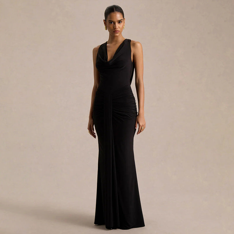 V-neck Figure-hugging Pleated Evening Dress