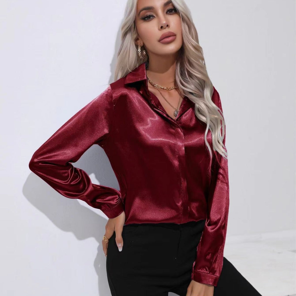 Satin Shirt Long Sleeve Shirt