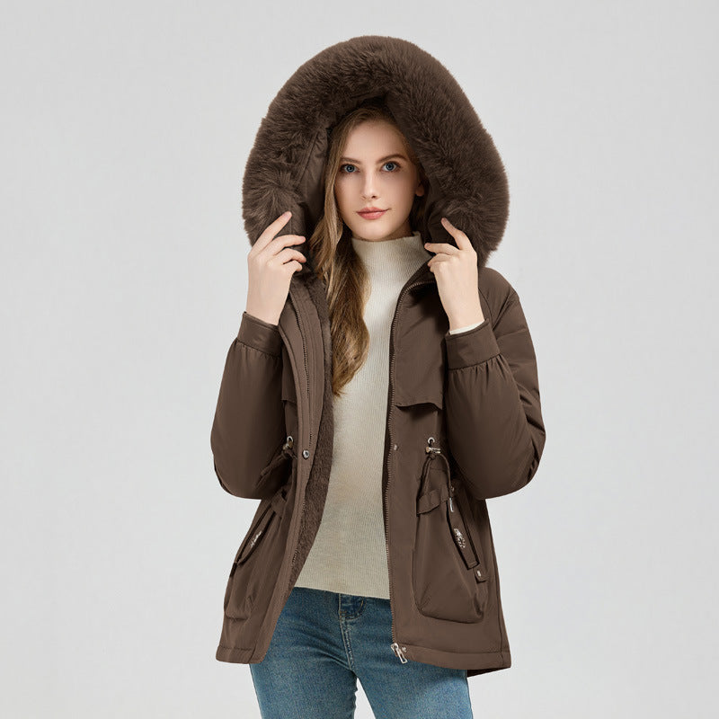 Short Hooded Fur Collar Coat