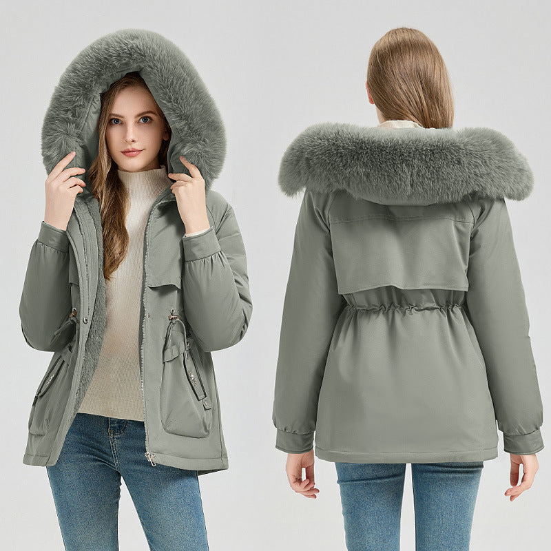 Short Hooded Fur Collar Coat