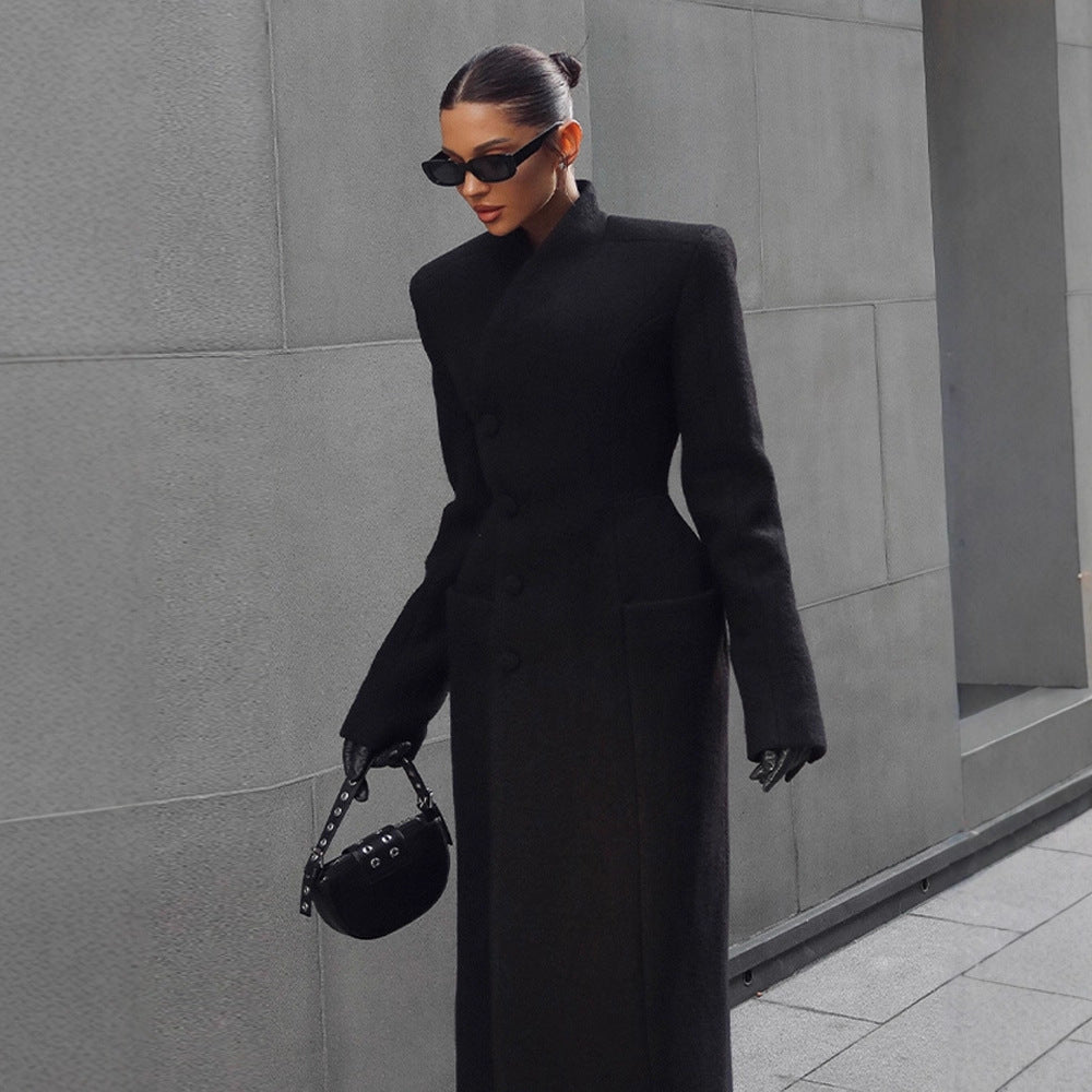 Waist-cinching Long Wool Coat
