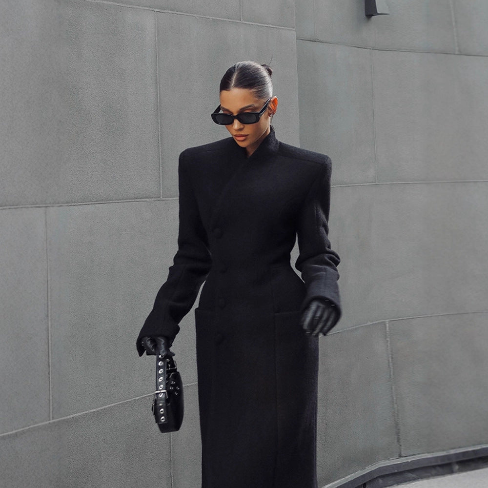 Waist-cinching Long Wool Coat