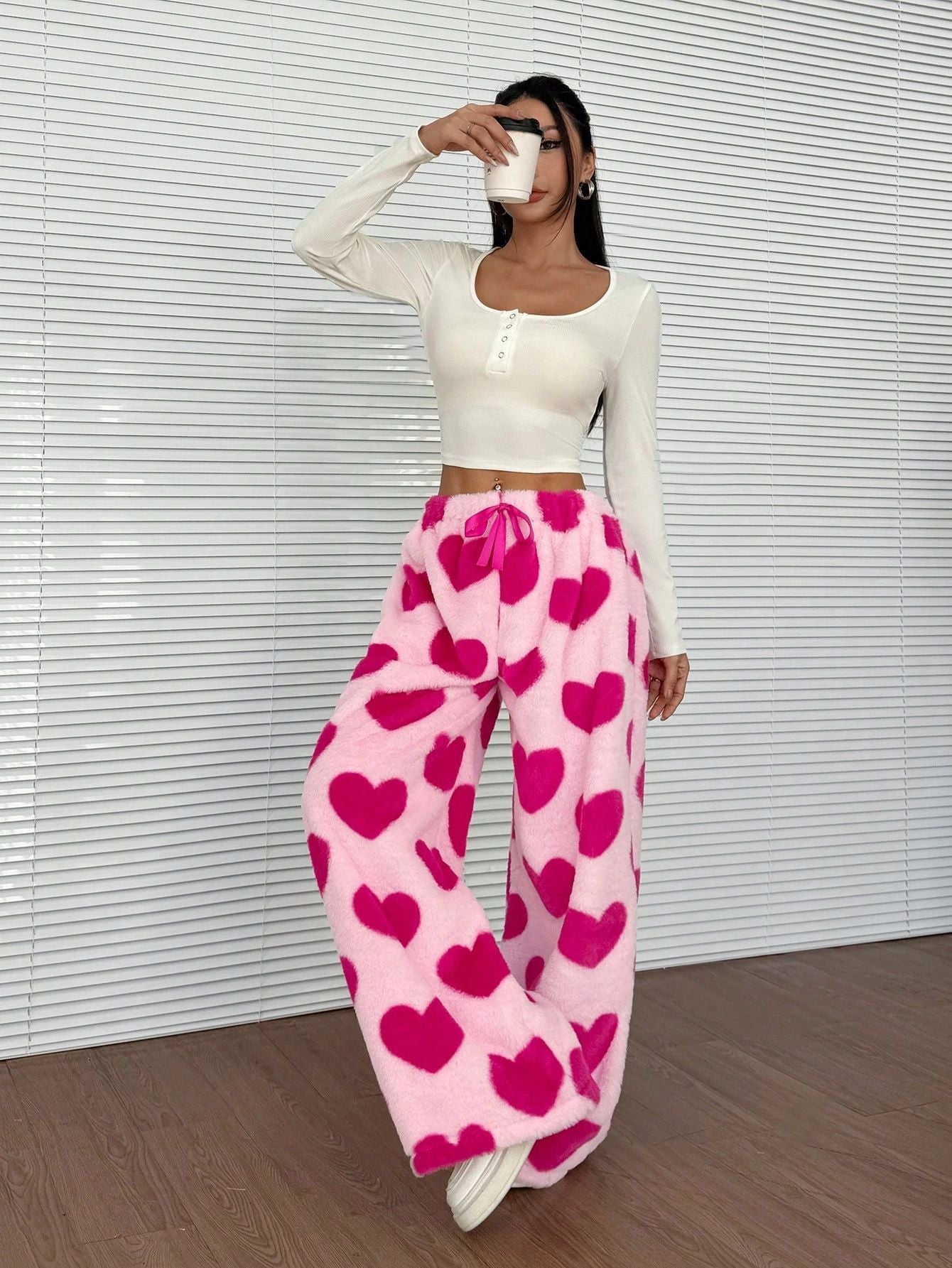 Casual Leopard Print Lace-up Wide-leg Pants
